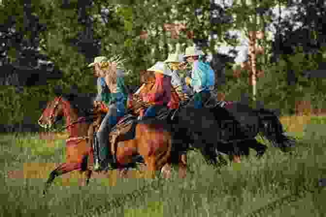 A Group Of People Horseback Riding Through A Field Hitching The Cowboy (Circle B Ranch 1)