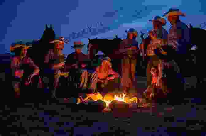 Cowboys And Guests Enjoying A Chuckwagon Dinner Around A Campfire Hitching The Cowboy (Circle B Ranch 1)